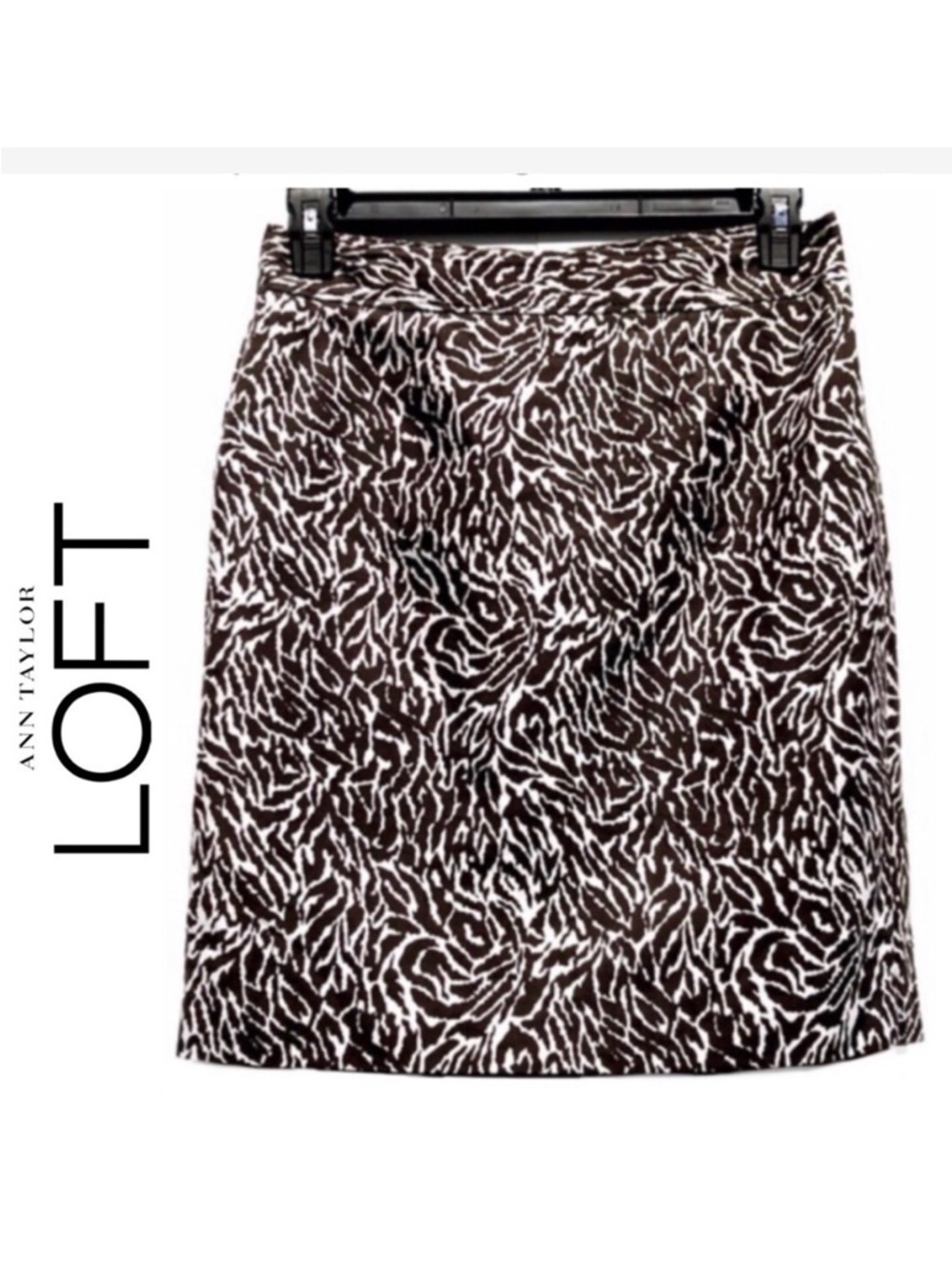 Ann Taylor LOFT Pencil Skirt Brown & White Zebra Print Cotton & Silk Size 6